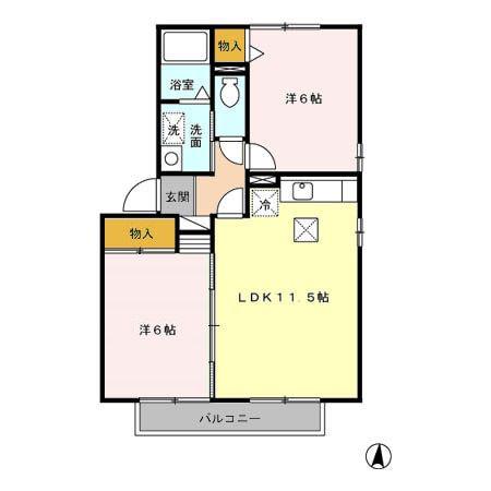 パルスII(2LDK/1階)の間取り写真