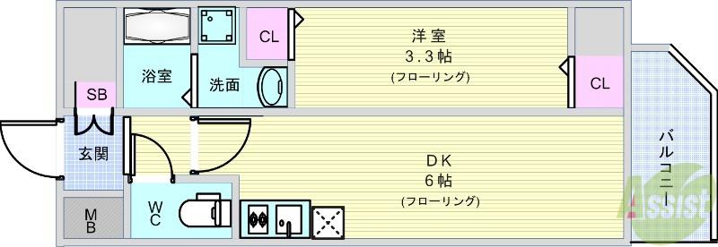 エステムコート大阪グラビティ(1DK/6階)の間取り写真