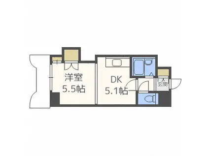 ティアラ手稲本町(1DK/6階)の間取り写真