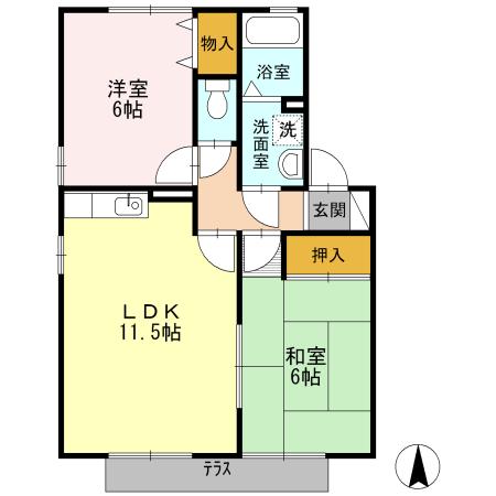 ガーデンムジュー B(2LDK/1階)の間取り写真