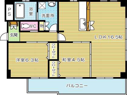 ルネス到津の森(2LDK/3階)の間取り写真