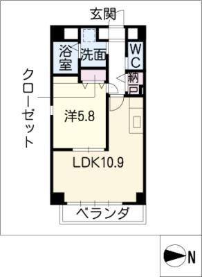ブルーム八事(1LDK/2階)の間取り写真