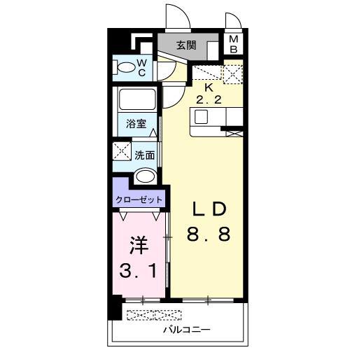 プレステージ空港東(1LDK/6階)の間取り写真