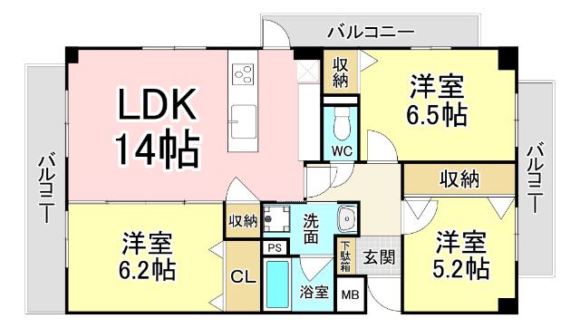 ニューガイア高野(3LDK/3階)の間取り写真