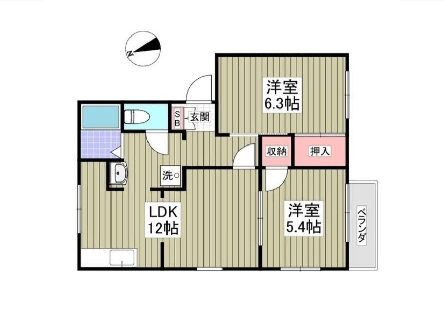 ブライトサン光輝1(2LDK/2階)の間取り写真