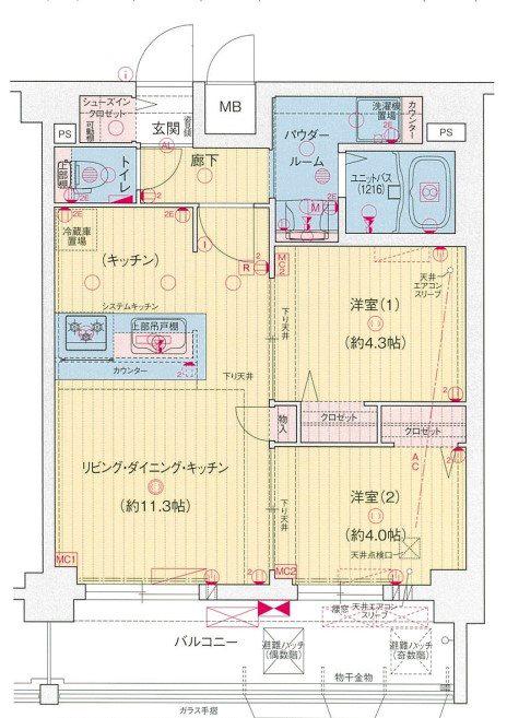 プレサンス名古屋菊井セルカ(2LDK/11階)の間取り写真