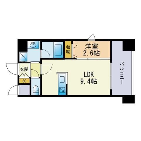 ラクラス博多(1LDK/6階)の間取り写真