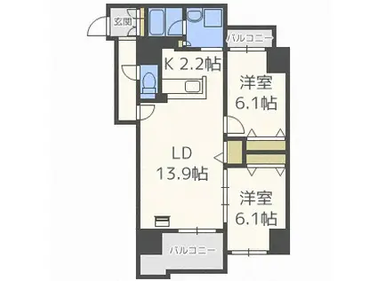 スクエアマンション614Ⅱ(2LDK/10階)の間取り写真