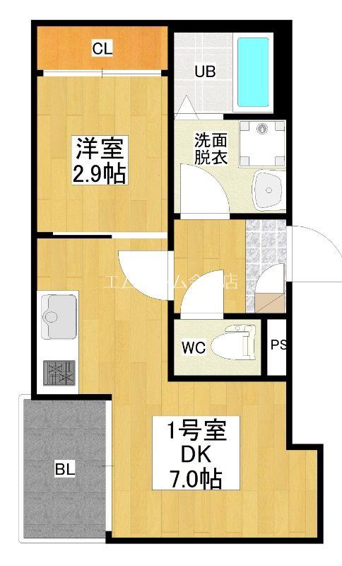 R-SMART 新栄2(1DK/1階)の間取り写真