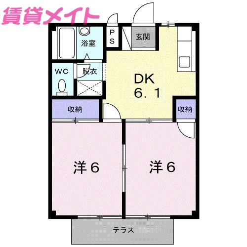 メゾンカリーノ(2DK/1階)の間取り写真