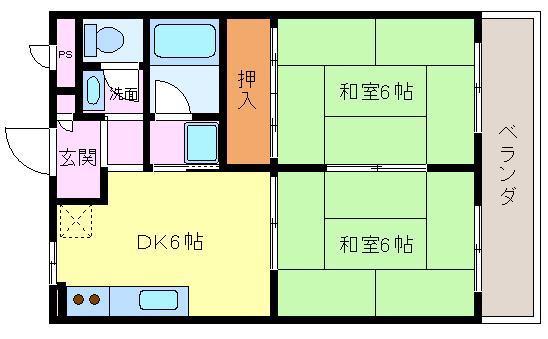 プレステージ菱木(2DK/2階)の間取り写真
