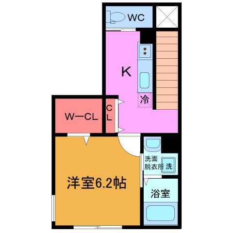 ルチア津田沼(1K/2階)の間取り写真