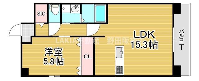 ALIVIO福島(1LDK/6階)の間取り写真