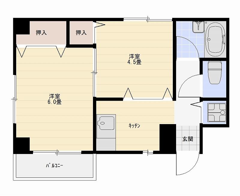 シーサイドハイツ町屋(2K/2階)の間取り写真