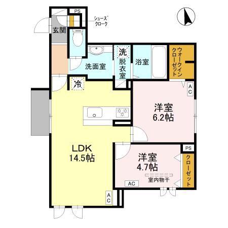 シュトラール鳳(2LDK/1階)の間取り写真