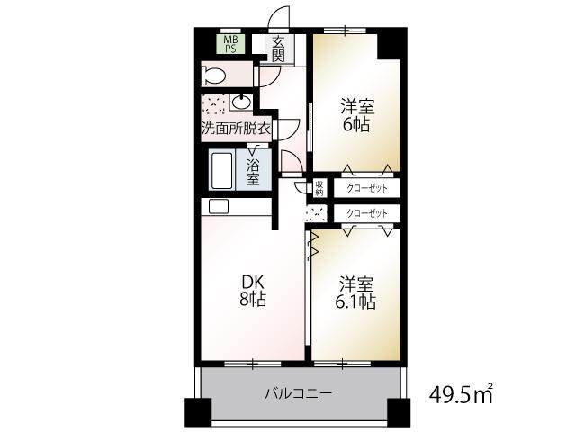 ヴァンダービル(2DK/3階)の間取り写真