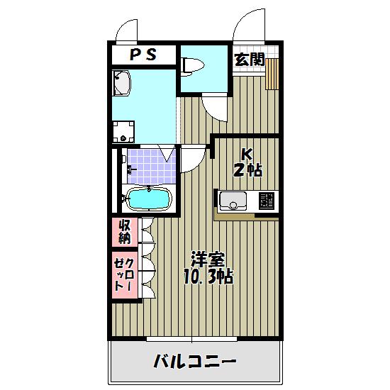 パレスひだまりの丘(ワンルーム/2階)の間取り写真