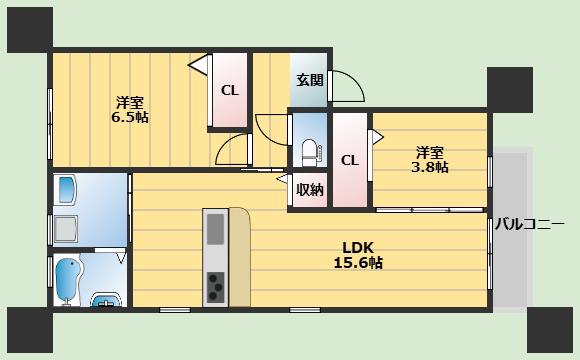 リューグロワール(2LDK/2階)の間取り写真