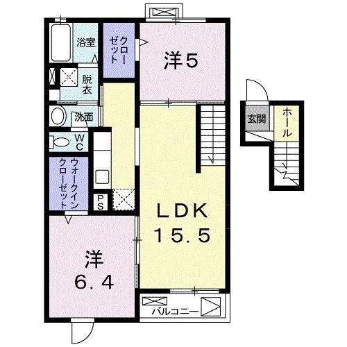 レジデンス斑鳩(2LDK/4階)の間取り写真