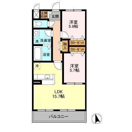GREEN PARK OKADA(2LDK/4階)の間取り写真
