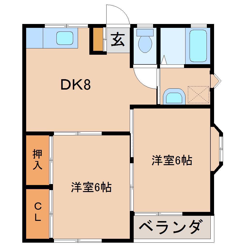 上台コーポ(2DK/2階)の間取り写真