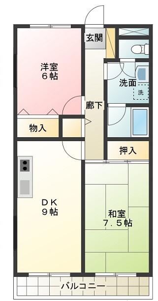 ルミエールテルメ(2LDK/2階)の間取り写真