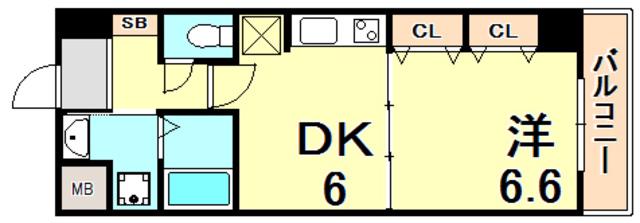 プレジール三ノ宮2(1DK/9階)の間取り写真