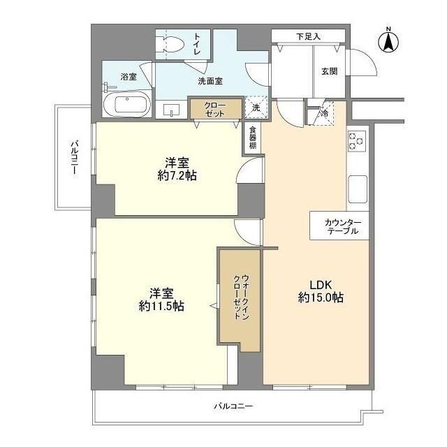 恒陽マンション(2LDK/10階)の間取り写真