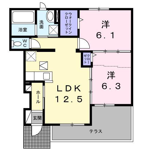 ルチル VII(2LDK/1階)の間取り写真