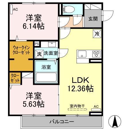 リヴィエール大島 B棟(2LDK/2階)の間取り写真