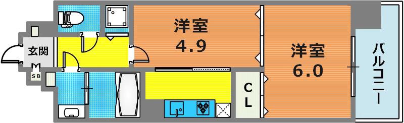 MSレジデンス神戸(1DK/8階)の間取り写真