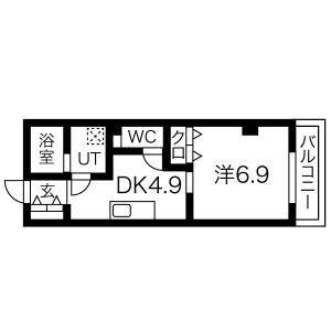 LA VERITEノムラ大喜新町(1DK/4階)の間取り写真