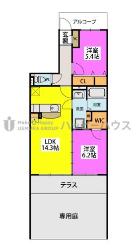 プレアセレッソ(2LDK/1階)の間取り写真