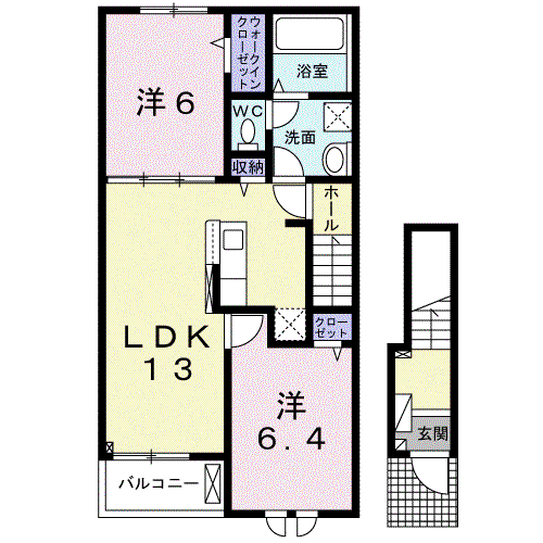 グランディール(2LDK/2階)の間取り写真