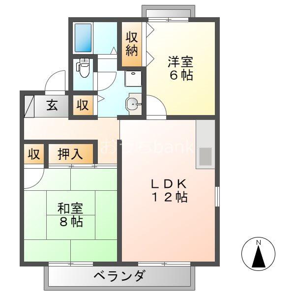 シャトルM&H B棟(2LDK/2階)の間取り写真
