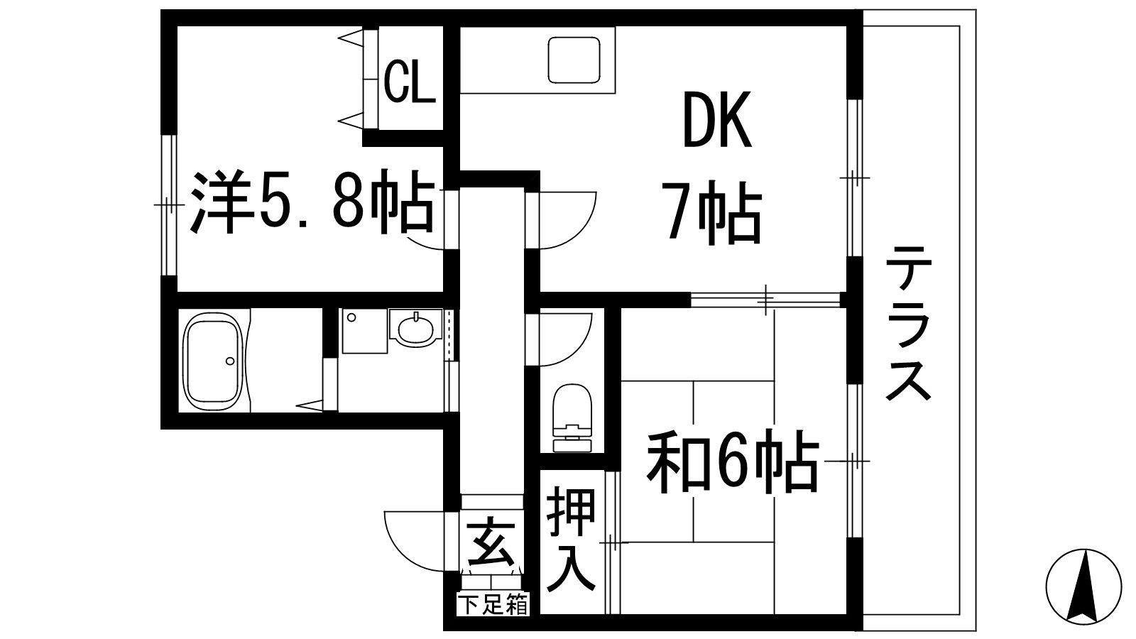 ＪＲ福知山線 北伊丹駅 徒歩29分 2階建 築25年(2DK/1階)の間取り写真