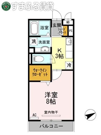 レジデンス桜(1K/2階)の間取り写真