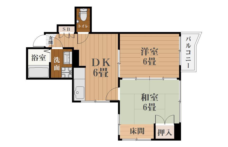 夏迫マンション(2DK/6階)の間取り写真