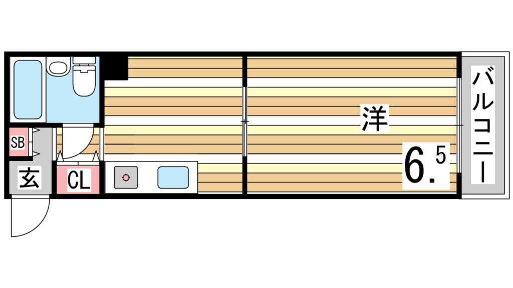 ハイツ湊川(1K/2階)の間取り写真
