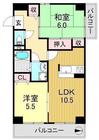ラカーユ(2LDK/6階)の間取り写真