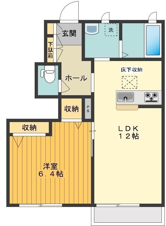 ピュアコート みなみ野(1LDK/1階)の間取り写真