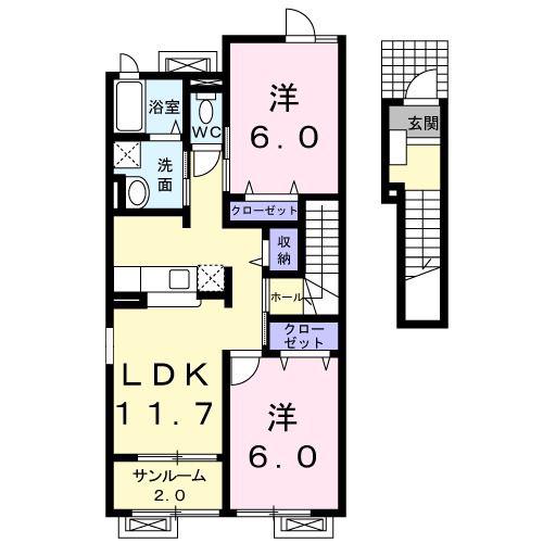 パルコプレッソB(2LDK/2階)の間取り写真