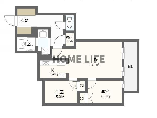ブランズタワー大阪本町(2SLDK/35階)の間取り写真