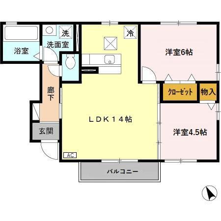 ライズコート(2LDK/1階)の間取り写真