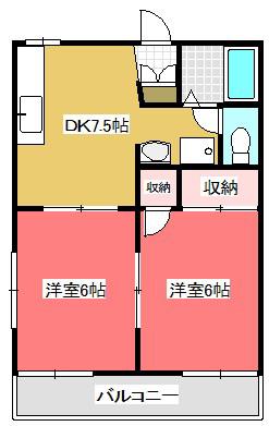 コート芝ファミールI(2DK/2階)の間取り写真