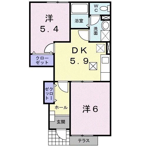 サンパティーク中村(2DK/1階)の間取り写真
