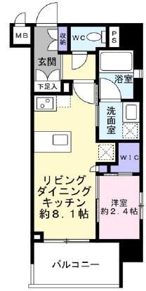 グラサージュ横浜桜木町フィオーレシエル(1LDK/4階)の間取り写真