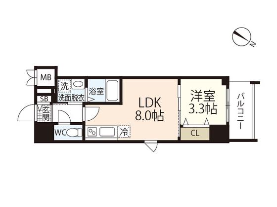 S-RESIDENCE広島駅ENABLE(1LDK/2階)の間取り写真
