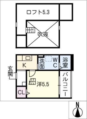 CIEL BLEU 志賀本通(1K/1階)の間取り写真