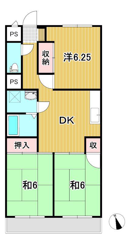ＪＲ常磐線 大甕駅 徒歩21分 3階建 築37年(3DK/1階)の間取り写真